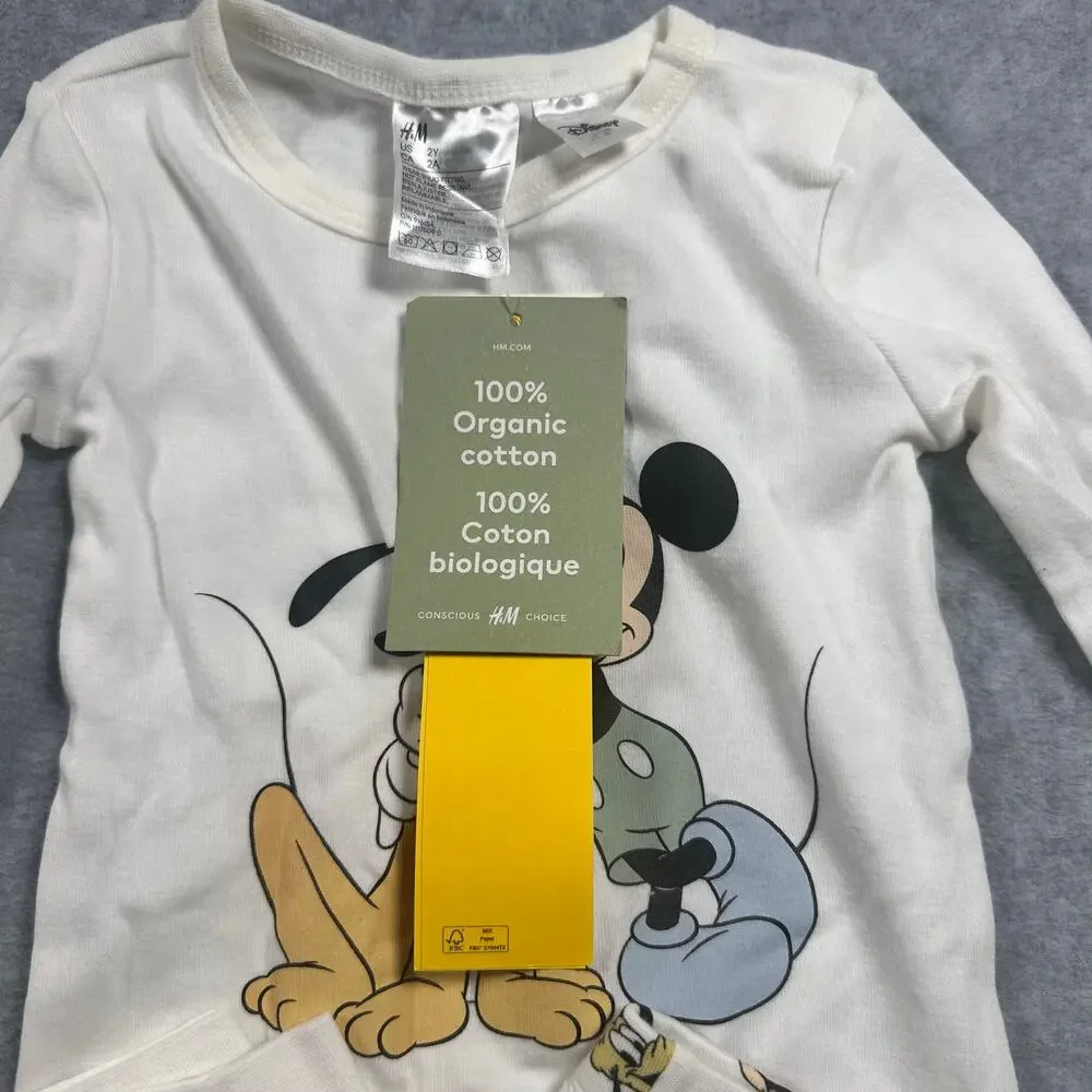 H&M Snug Fit Cotton Jersey Pajamas Mickey Set Size 2Y NWT